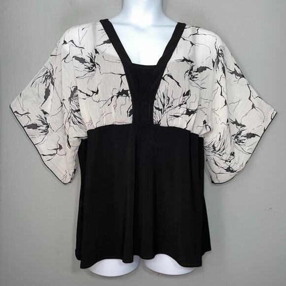 Y2K Going Out Top Plus Size 18 20W Black White Babydoll Sheer Metallic Fairy - Picture 1 of 8